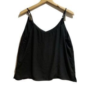 Black Strappy Tank Top Double Lined 100% Polyester Boxy Fit P2P 19"